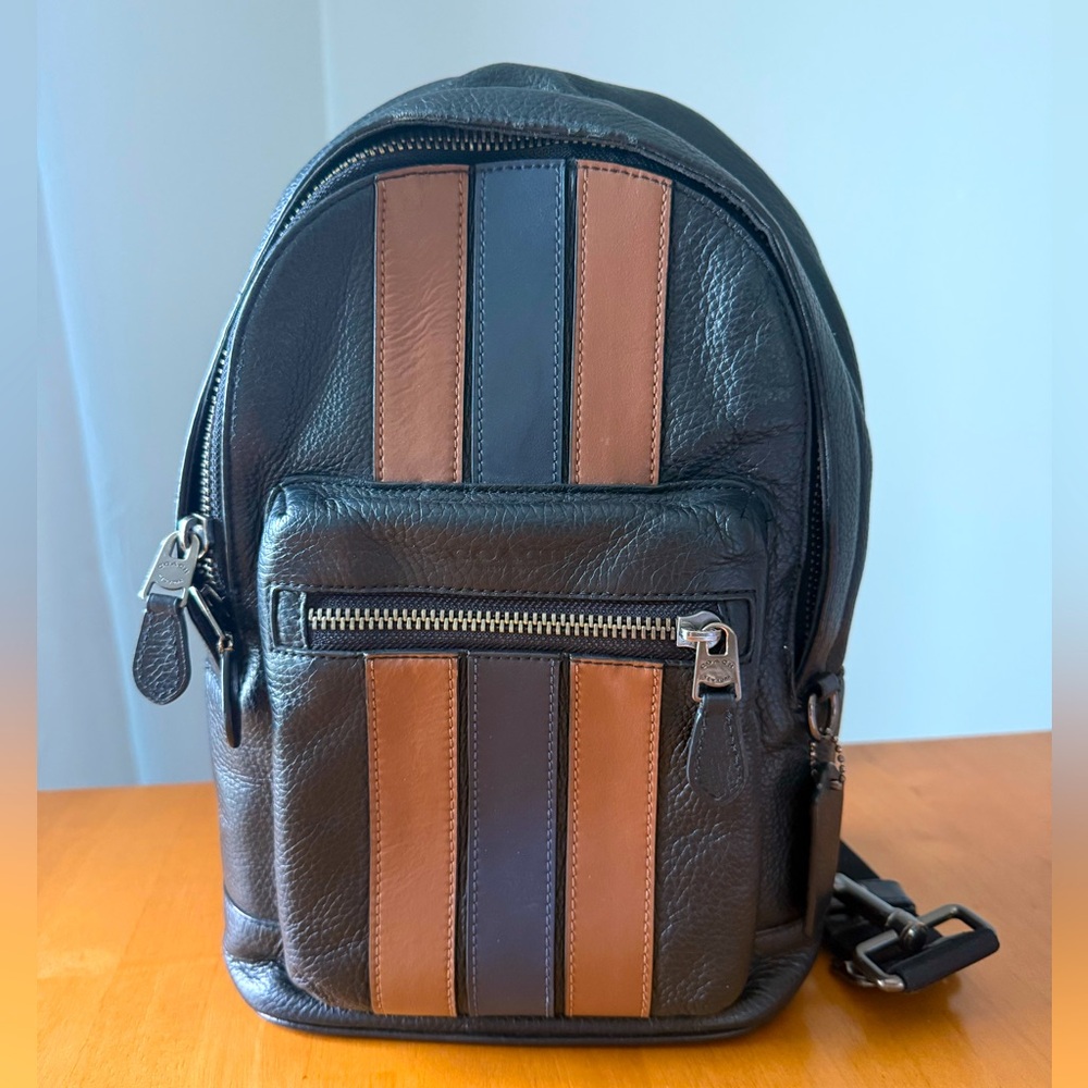 Coach Black and Brown Leather Backpack